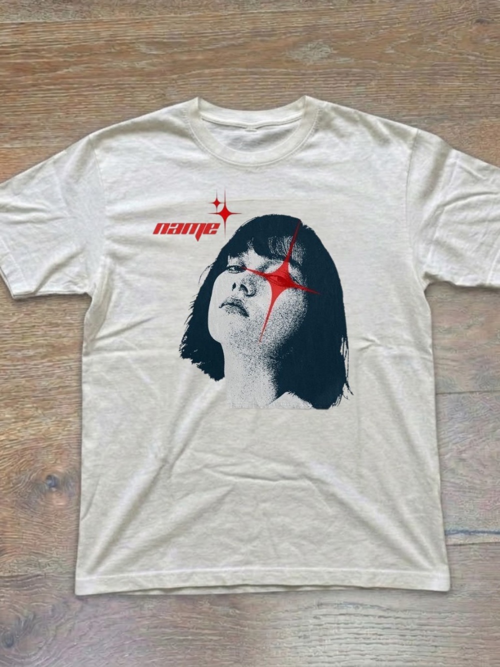 Gildan White Graphic Tee with Black Portrait and Red Accents